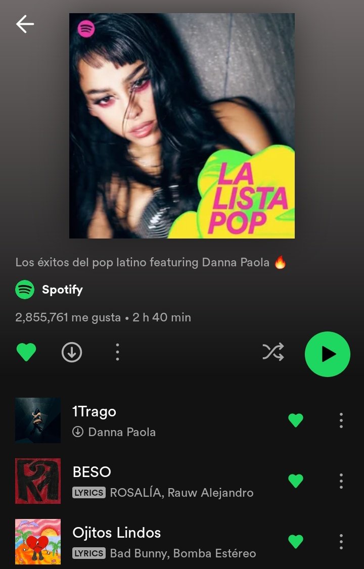 .@DannaPaola es portada de la playlist “La Lista Pop” de Spotify con “1Trago”.