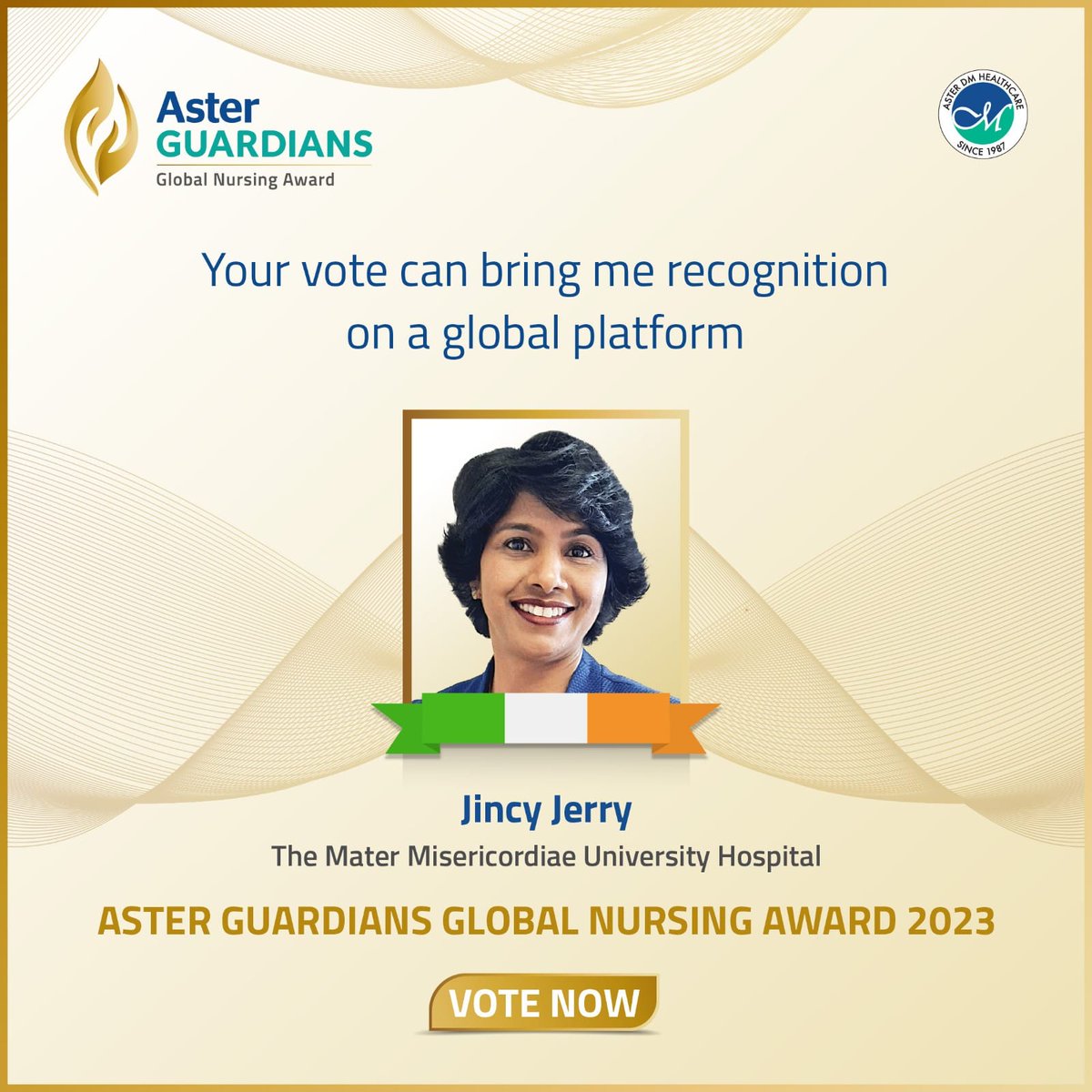The public voting link is open from 10th April to 30th April and I request all your precious votes to bring this crown to Ireland 
apply.asterguardians.com/voting

<a href="/MaterNursing/">Mater Nursing Team</a> <a href="/LeanMater/">The Mater Lean Academy</a> <a href="/hse/">HSE</a> @IEHospitalGroup <a href="/RCSI_FacNurMid/">RCSI Faculty of Nursing & Midwifery</a>
