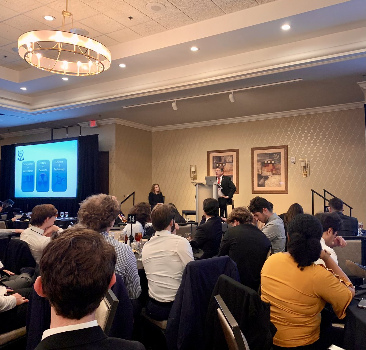 y12nsc's tweet photo. CNS Director of Nonproliferation and Arms Control Alicia Swift led a fascinating discussion with Dr. Jean-Pierre Cayol, Departmental Program Coordinator for @IAEANA, at the #ANS2023StuCon tonight. #ANSstudent @ANS_org @UTANS @ans_ymg https://t.co/ra9UDJrBOx