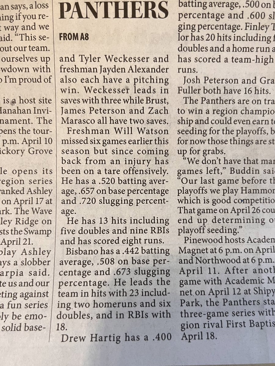 I appreciate Summerville Journal Scene for including me in newspaper this week. @pinewood_prep <a href="/PowerBSB_SC/">Power Baseball SC</a> <a href="/OwenBrittle/">Owen Brittle</a> @PBR_SC @PBR_Uncommitted