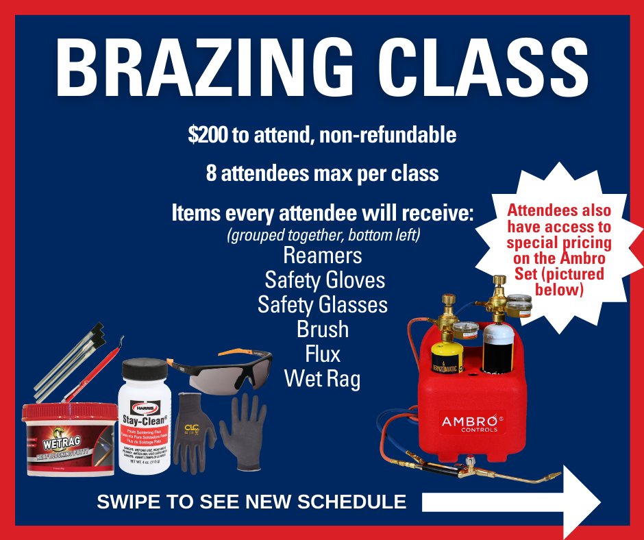 JSVenturaGroup's tweet image. 📣 NEW Brazing Class Updates!! Register today for our specialty brazing class (details above) & swipe to see our updated schedule and class cancellations. Click the link in our bio to sign-up #Brazing #TrainingClasses #VenturaGroup
