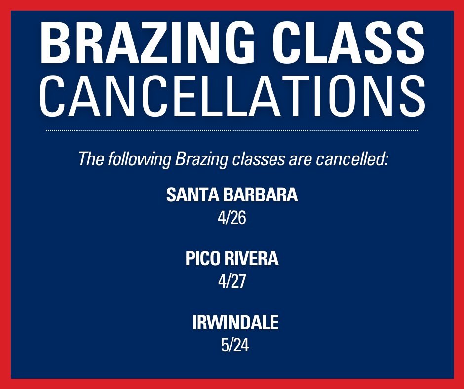 JSVenturaGroup's tweet image. 📣 NEW Brazing Class Updates!! Register today for our specialty brazing class (details above) & swipe to see our updated schedule and class cancellations. Click the link in our bio to sign-up #Brazing #TrainingClasses #VenturaGroup