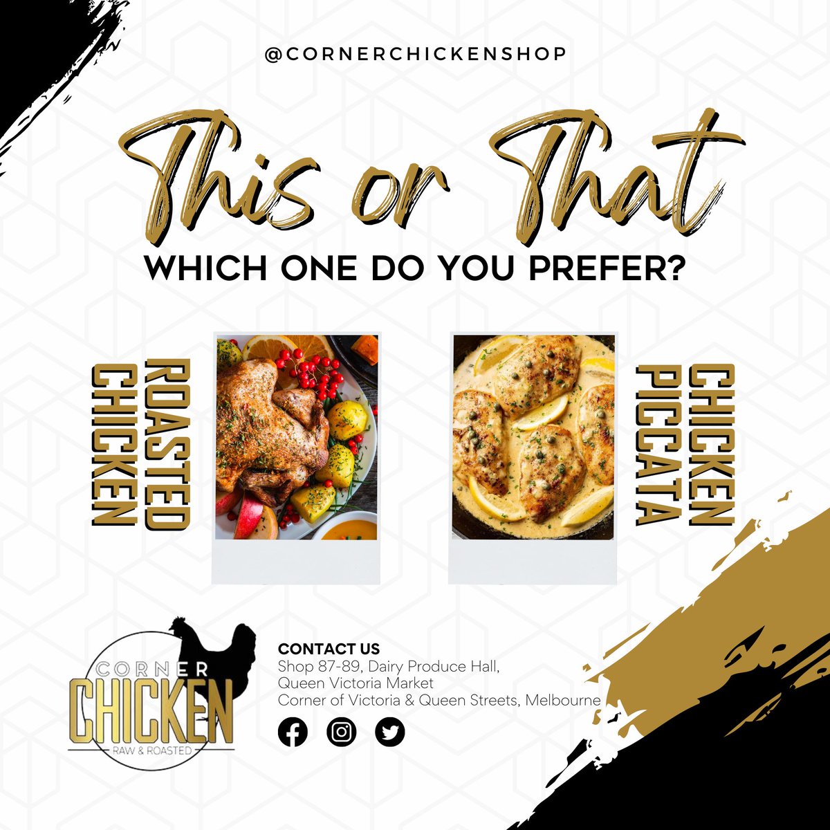 Roasted Chicken or Chicken Piccata? 

Need help to decide between classic comfort food or a zesty, tangy dish for an Orthodox celebration? 🤔 

Why not have both! 

Visit Corner Chicken Shop or the Vic Market😍

#melbournefoodies #CornerChickeShop  #OrthodoxEaster #chickenyum