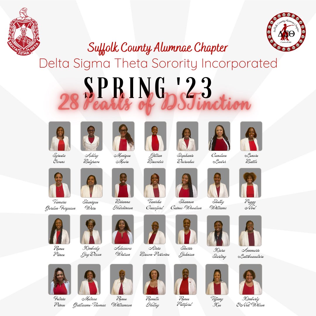 dst_scac's tweet photo. The Suffolk County Alumnae Chapter of Delta Sigma Theta Sorority, Inc. congratulates and welcomes Spring 23 - 28 Pearls of DSTinction! #DSTSCAC #DSTSCAC1989 #JoyInOurSisterhood #ElevatingOurSisterhood #ForwardwithFortitude #TheEAST https://t.co/eZxpraVBCf