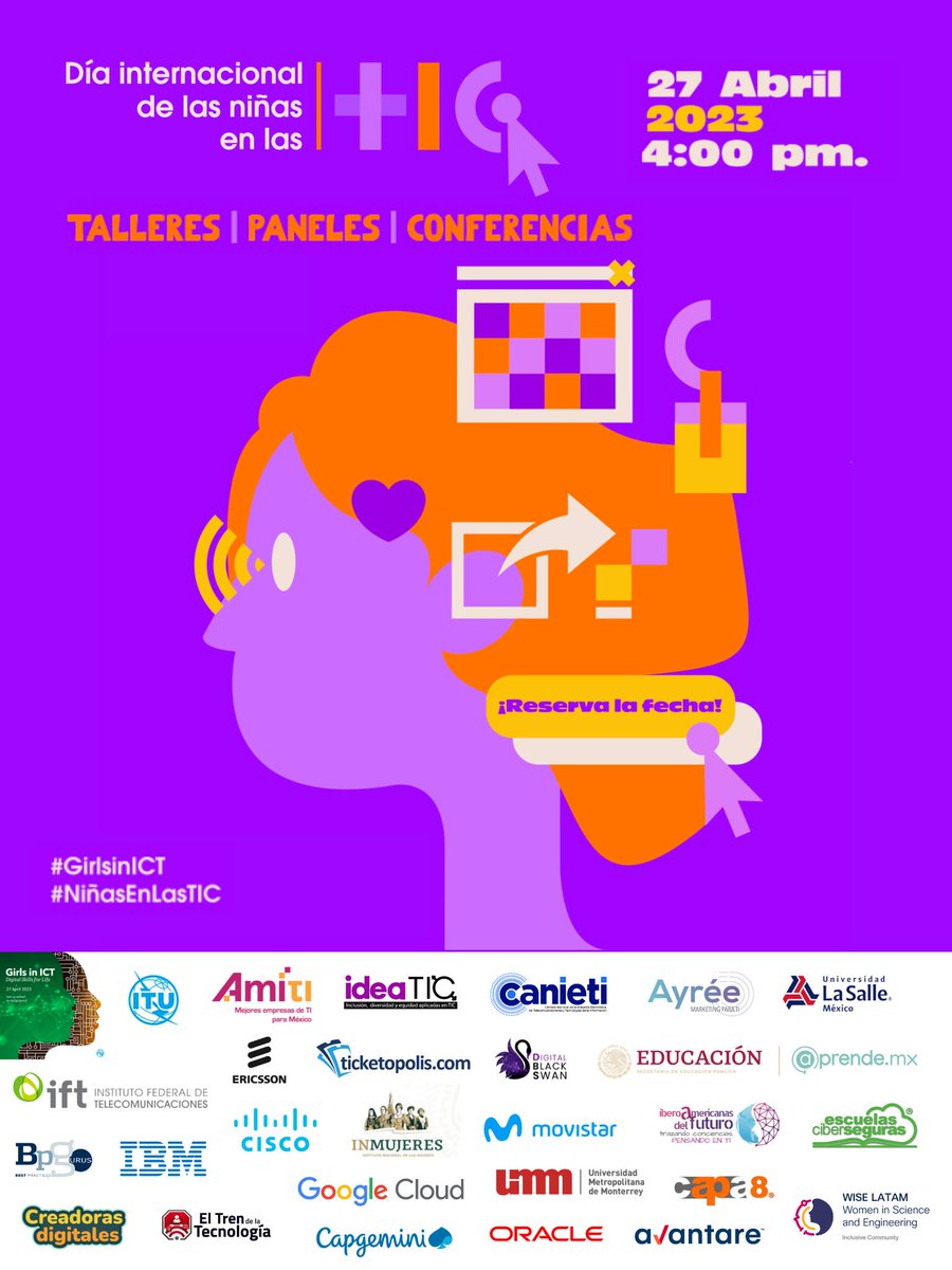 ¡Este 27 de abril celebramos el Día Internacional de las niñas en las TIC y no existe mejor forma de reducir la brecha de género que trabajando en conjunto! ¡Obtén tus boletos! ideatic.mx/ninastic/
#GirlsinICT #NiñasEnLasTIC