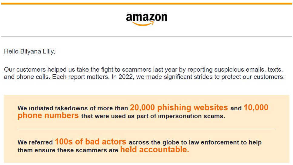 BilyanaLilly's tweet photo. I applaud @amazon for sharing its cybersecurity victories with its customers. It's a testament to the increasing importance of cyber hygiene and customer protection across various platforms and products. 

#Amazon #cybersecurity #cybersec #infosec https://t.co/j6uZlOip0p