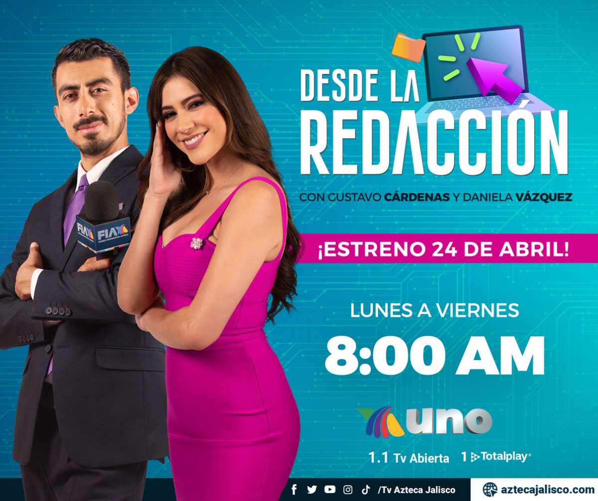 TVAztecaJalisco's tweet photo. ¡Ahora tú serás parte del corazón de las noticias! 😱 Acompáñanos en Desde la Redacción y forma parte del nuevo noticiero en tendencia. 🔥👏🏼🎥 ¡No te lo pierdas a partir del lunes 24 de abril a las 8 a.m!⏱ https://t.co/K4qUFQXugV