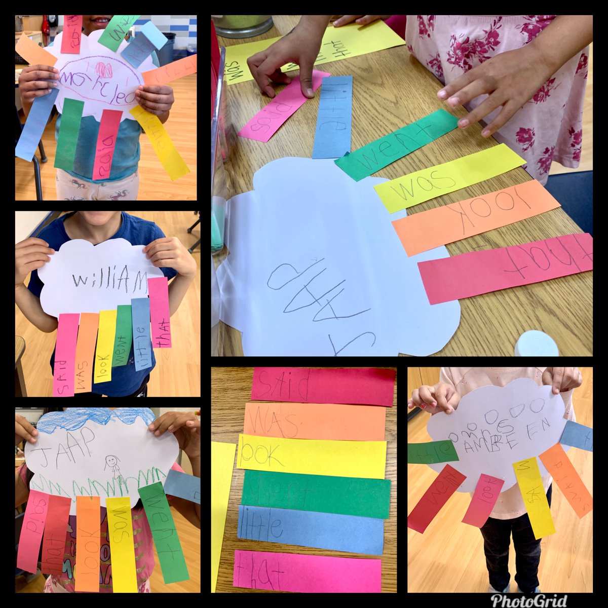 We call these rainbow sight word clouds! They’re displayed in the classroom, down low on the wall. Students will refer to them as they practice reading and writing some high frequency words. <a href="/oakwrdsb/">Oak Creek PS</a>