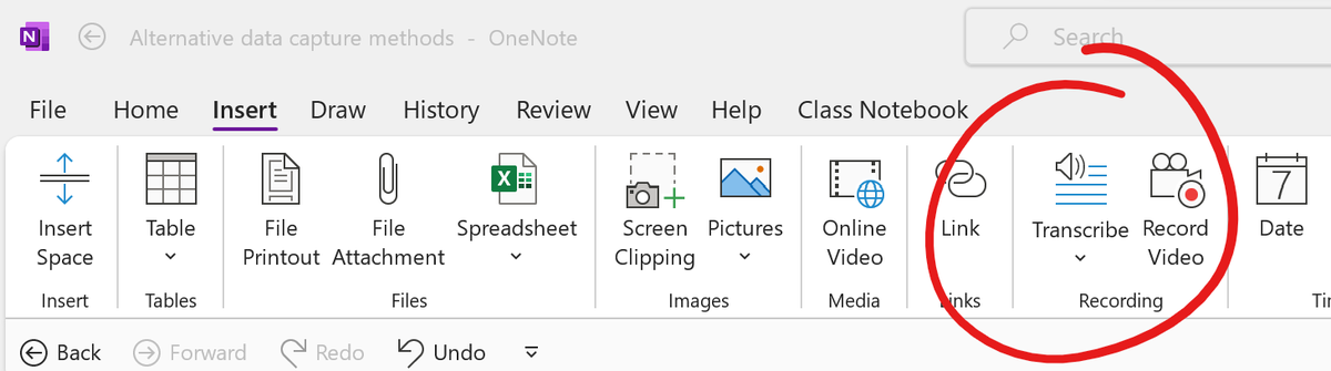 MatGilbertson's tweet photo. Very excited to see the 'Transcribe' feature in @msonenote arrive! Record a transcript while I write the notes that matter to me. Writing helps me remember, understand and conceptualize in ways typing cannot. This is a game changer for more effective meetings! #thinkwithink https://t.co/cZLUYrc3Lw