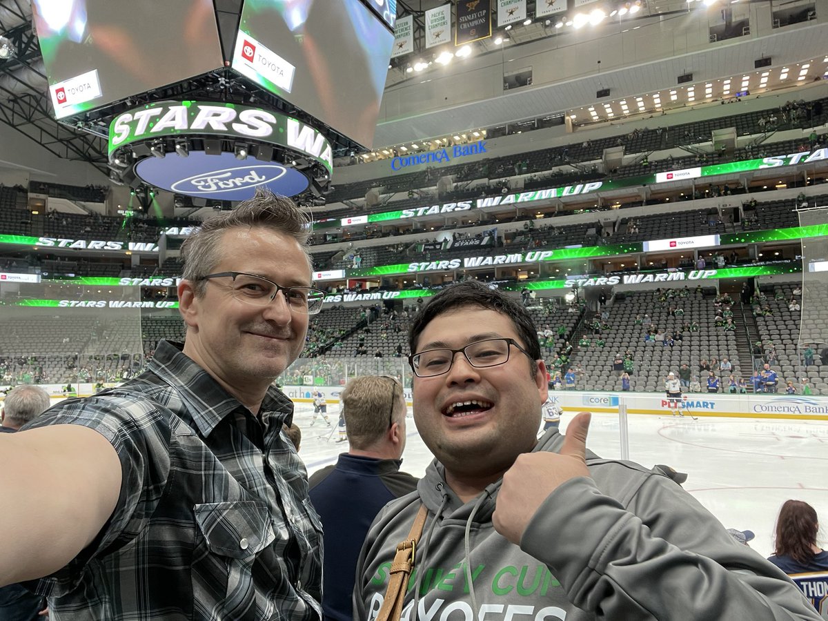 greggengo's tweet photo. Attending a Dallas Stars game with a friend from Japan. It is his first ever ice hockey game of any kind. #TexasHockey https://t.co/8F1BE5lGJu