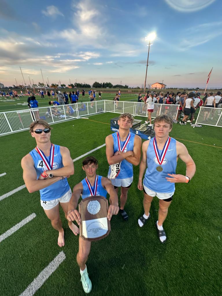 GtownTrack's tweet photo. Put a bow on it.... varsity boys 1600m relay champions.  The boys in 🥶 were no less than dominante.  #GeorgetownSpeed https://t.co/KBYeBWVDIY