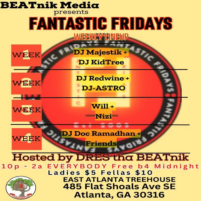 EATreehouse's tweet photo. @FantasticFridaysATL will be FREE before Midnight for the rest of the month of April for EVERYBODY!! SPREAD THE WORD!!  #FOLLOWTHEHAT https://t.co/WJWXlUiWMp