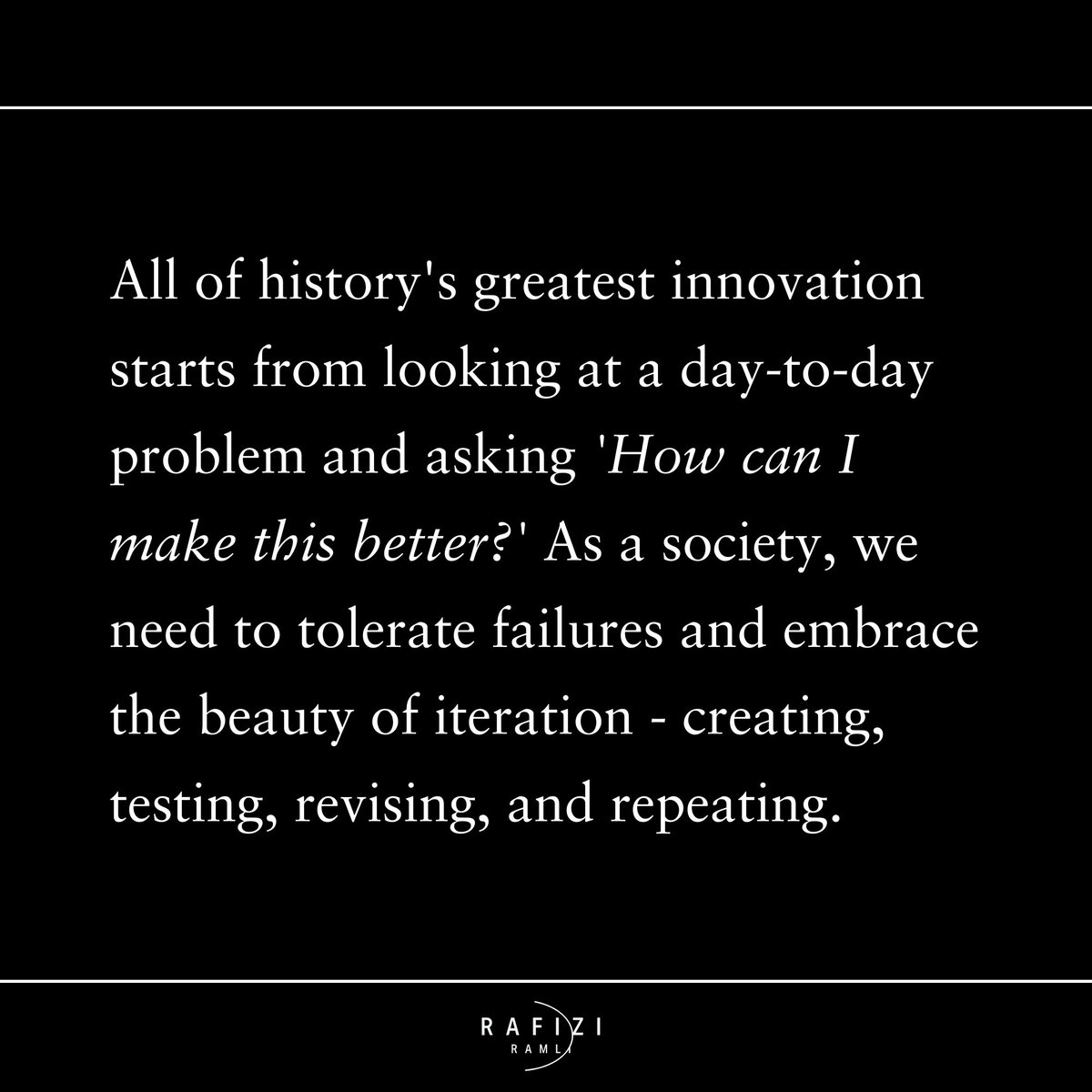 rafiziramli's tweet photo. CREATING A CULTURE OF INNOVATION 

 All the best inventions in the world start with the same question: 'How can I make this better?'.  

 Wheels were invented because someone asked ‘How could we transport large amounts of agricultural produce through a long distance faster?’ 

Online search engines were invented because someone asked if there was an easier way of finding the most popular answer to any question in the world. 

Vaccines were invented because someone asked if there was a way we could build immunity against any future deadly virus once and for all.   

To leapfrog our culture of innovation, the government will lead initiatives to translate our creativity into tangible solutions.   

Full article: https://t.co/VdOF47FFQn