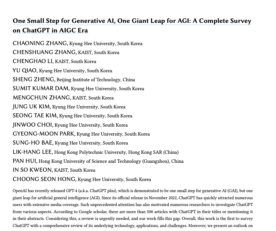 _akhaliq's tweet photo. One Small Step for Generative AI, One Giant Leap for AGI: A Complete Survey on ChatGPT in AIGC Era 

abs: https://t.co/nX4Xs5TJYl https://t.co/NfZZT3CsrQ