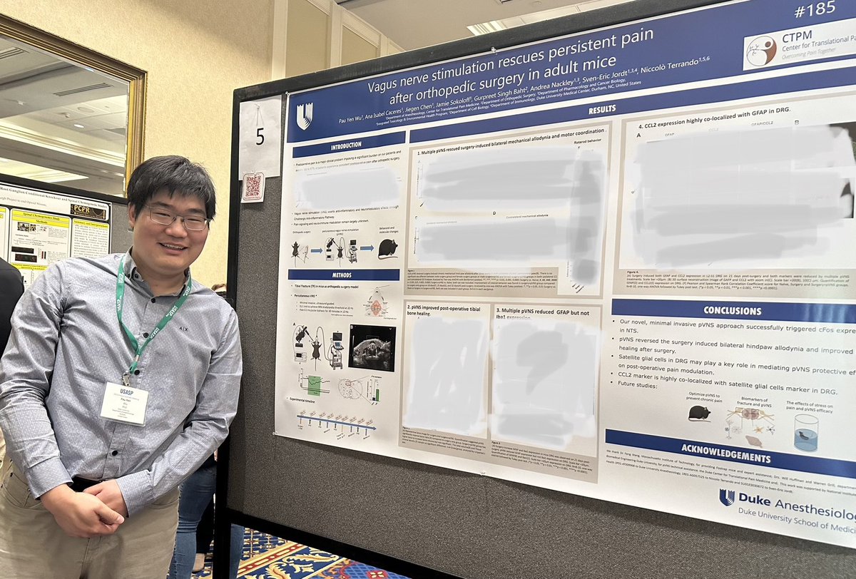 NiccoloTerrando's tweet image. Outstanding work on vagus nerve stimulation and postoperative pain presented by our talented @yenwuyen at #USASP2023 @US_ASP. You make us proud @sejordt @AnabelDecabu @Nackley_Lab @Duke_Anesthesia!! 🔥 💪