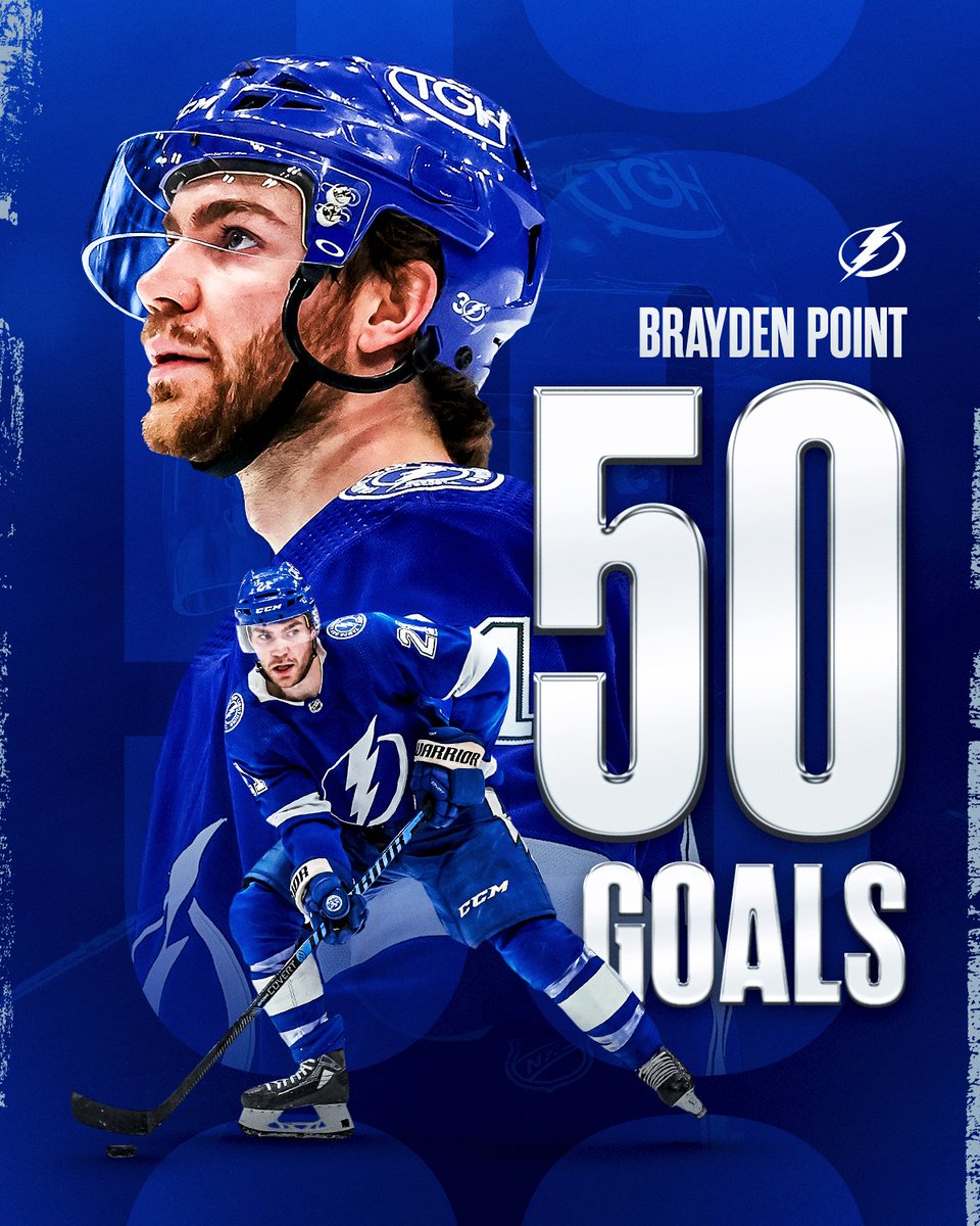 Ending off the regular season with goal No. 50 💥

Brayden Point became the third player in <a href="/TBLightning/">Tampa Bay Lightning</a> history to record a 50-goal season, joining Steven Stamkos (60 in 2011-12 &amp; 51 in 2009-10) and Vincent Lecavalier (52 in 2006-07). #NHLStats: media.nhl.com/public/live-up…