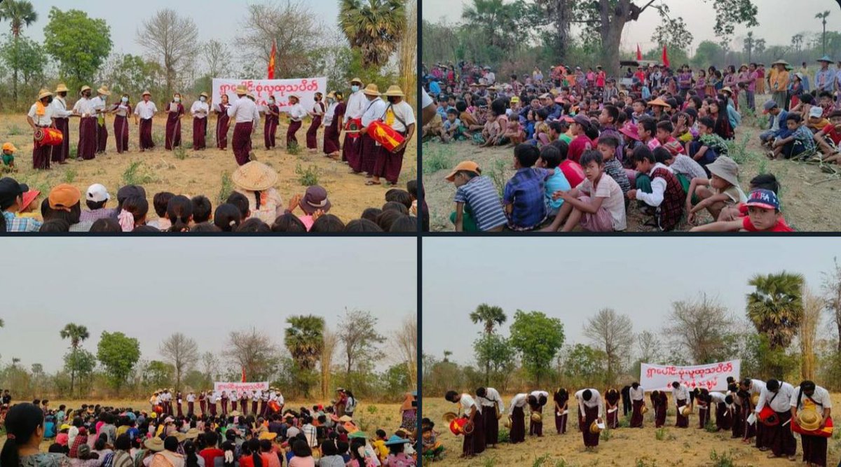 yours16799's tweet photo. Joint forces of pro-democracy villagers of several villages from northern Salingyi township and eastern Yinmarbin township staged a strike against military dictatorship.  #RevolutionaryThingyan #2023Apr14Coup #WhatsHappeningInMyanmar https://t.co/6e2yOHOxQ7