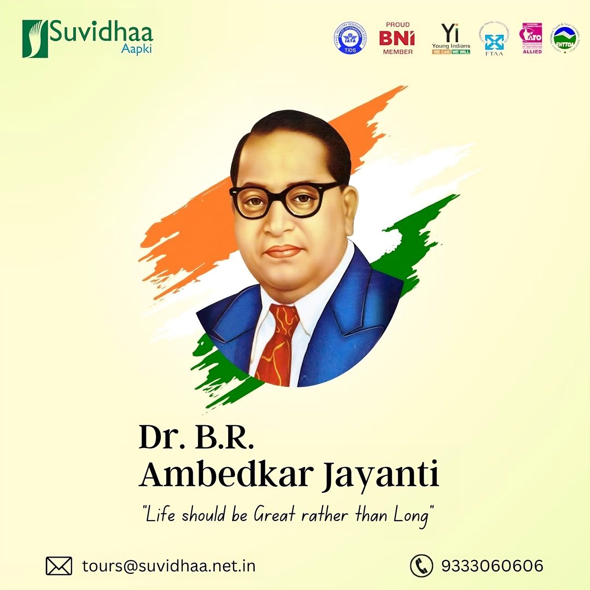 SuvidhaaAapki's tweet photo. "Remembering the visionary leader who gave voice to the voiceless and power to the powerless."
Happy Birthday, B.R. Ambedkar.
#suvidhaaaapki #toursandtravels
#IncredibleIndia #memorablevacations #exploreindia #AmbedkarJayanti #brambedkar #Equality #india #socialjusticewarrior https://t.co/UxGGMgdUzu