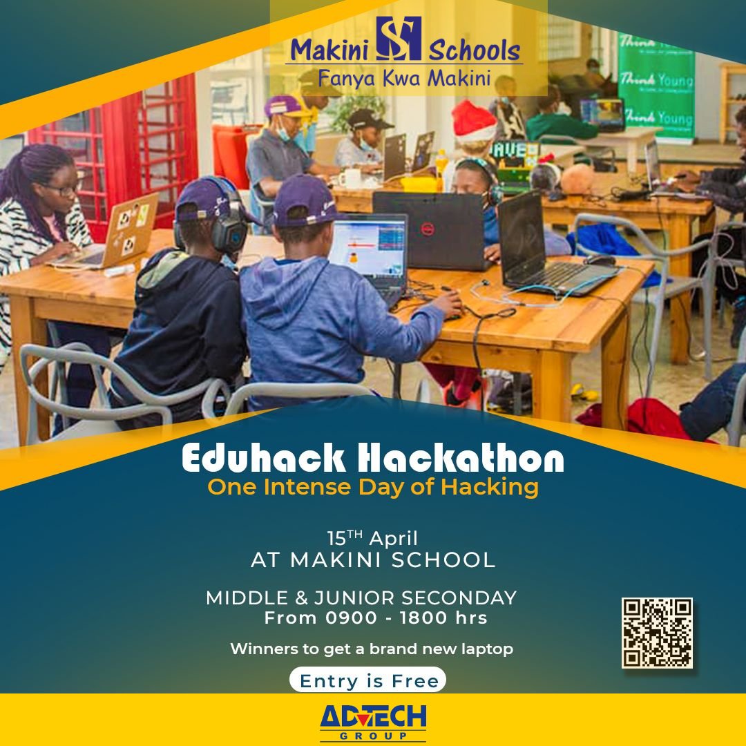 Makini_Schools's tweet photo. You're invited to Makini School  and
 @GFUNZE_KE -KE hackathon....

Makini middle school and Junior Secondary will have
one intense day of hacking competition. The winner
gets a new laptop.

For more information about us visit: https://t.co/zJThjphB3F https://t.co/2FhA7RylsO