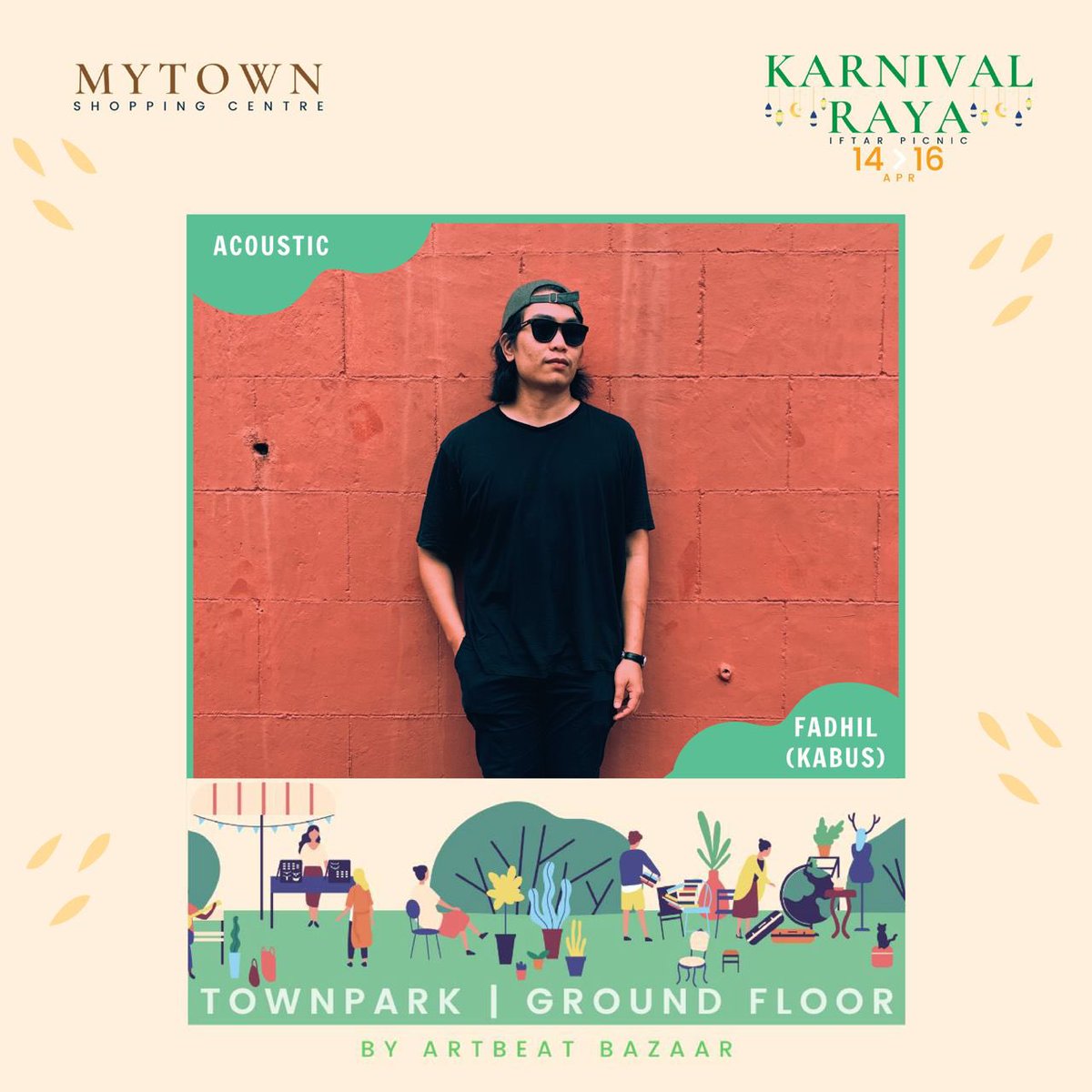Salam Jumaat!

Ahad ini Fadhil akan perform acoustic set bertempat di Mytown Cheras KL, pada pukul 4:20 petang di acara Karnival Raya.

Kalau berkelampangan boleh jemput datang.

<a href="/Rantaiart/">RANTAI ART</a> 

#Dihariraya
#Karnivalraya