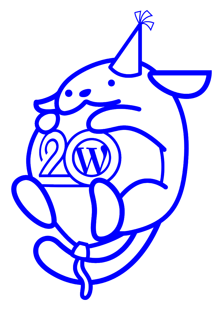 dottxado's tweet photo. To celebrate the 20th WordPress anniversary, here is my #WapuuWP20 colored in blue. Why? Because my daughter has learned to say "blue". So here is the bluest Wapuu in honor of the first colored word of my dear baby https://t.co/fO4Vn0qr95