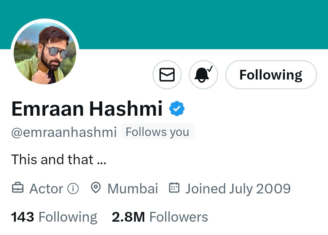 rajatag16's tweet photo. Emraan Hashmi just followed me🙌 https://t.co/SrpxMiPQZU