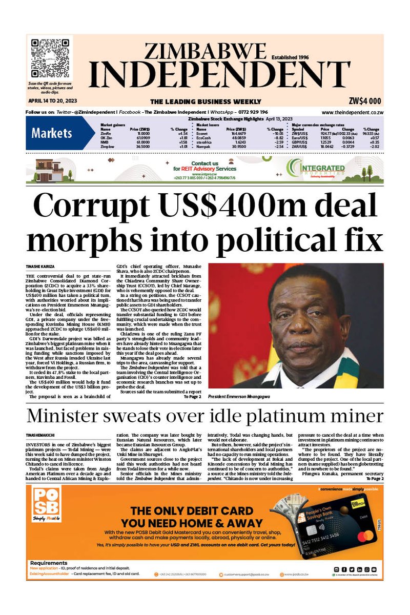 Zimbabwe Independent on Twitter: "🟤Front page of the #