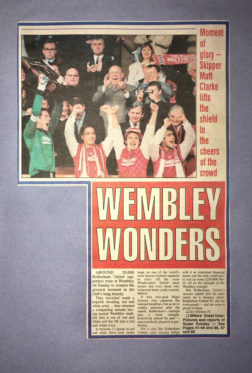 OTD 1996 Rotherham Utd 2 Shrewsbury Town 1 Glorious Day for the Millers in the clubs 1st trip to Wembley.Nigel Jemson with both the goals 👏 #rufc @OfficialRUFC @OfficialSGoater @nigeljemson @nricho68 @rothtisersport 🏆🥇14.4.96