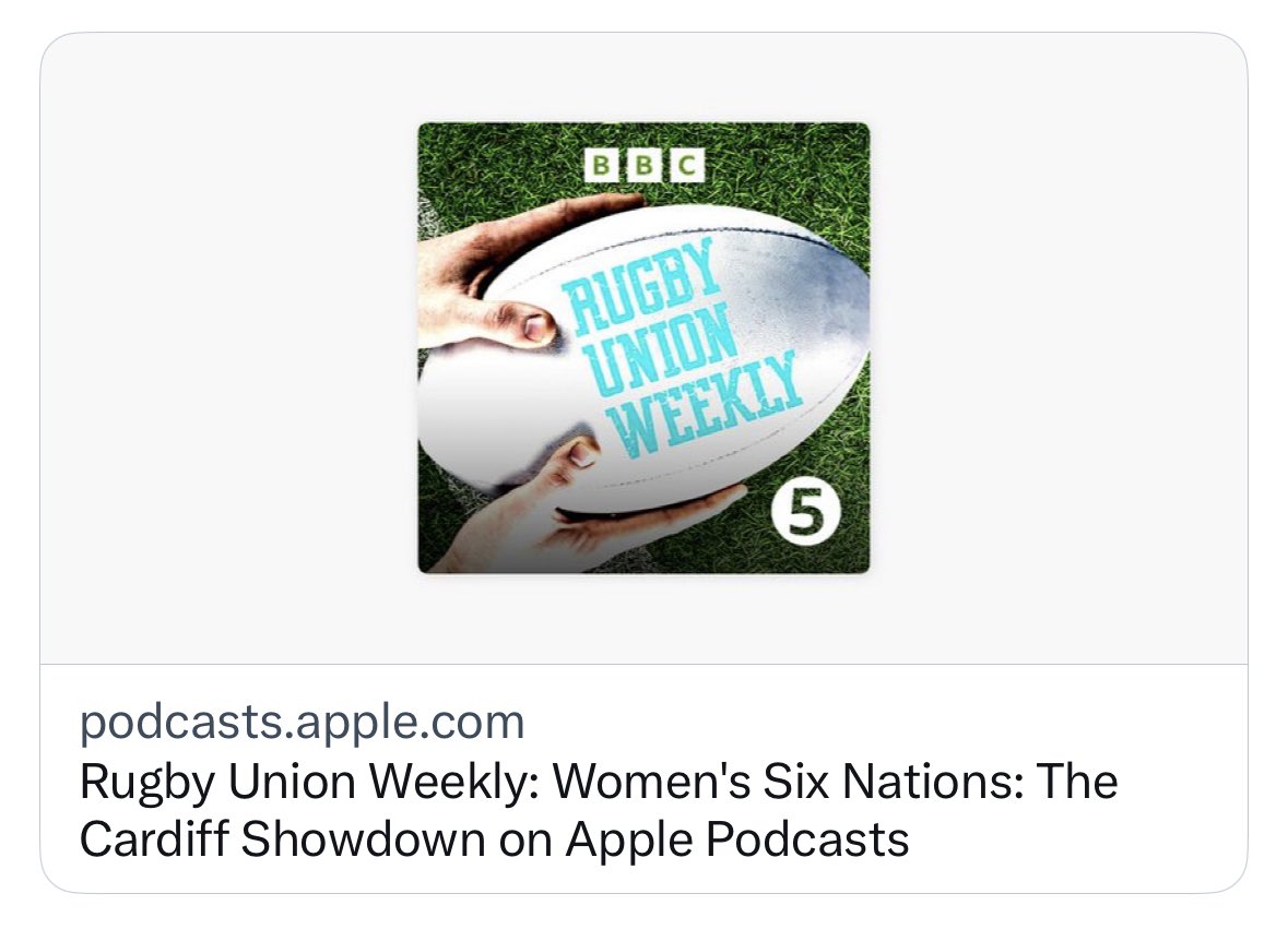 It’s #podcast time! 🎙️ 🏉 
Rugby Union Weekly is out now! 
Join me &amp; <a href="/Sara_Orchard/">Sara Orchard</a> for all things <a href="/Womens6Nations/">Guinness Women's Six Nations</a> <a href="/bbc5live/">BBC Radio 5 Live</a>