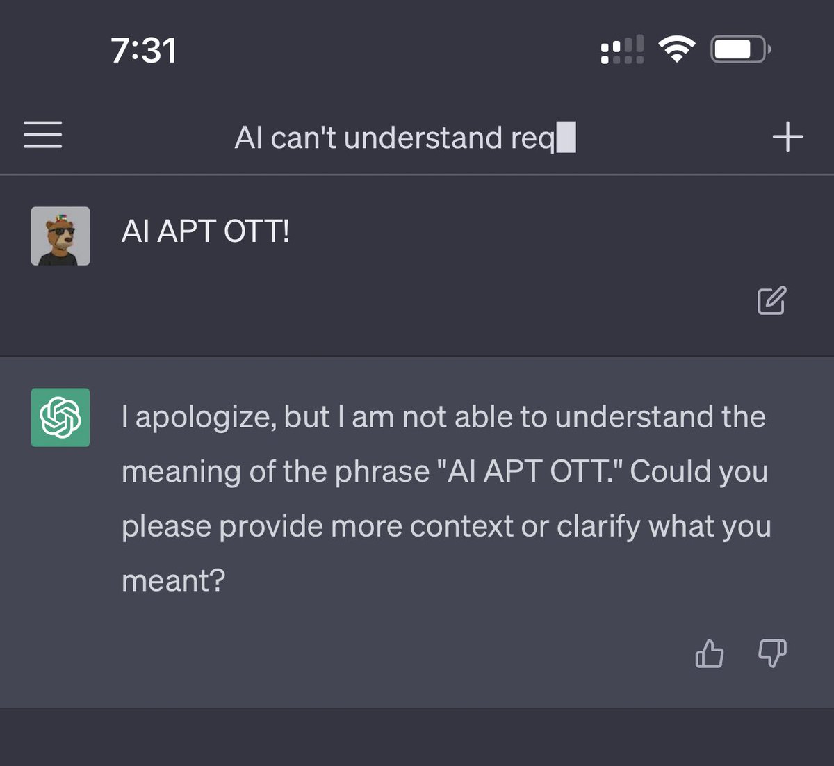 0xdamx's tweet image. Even AIs can’t understand your tweets sometimes, talk more of us, Humans.