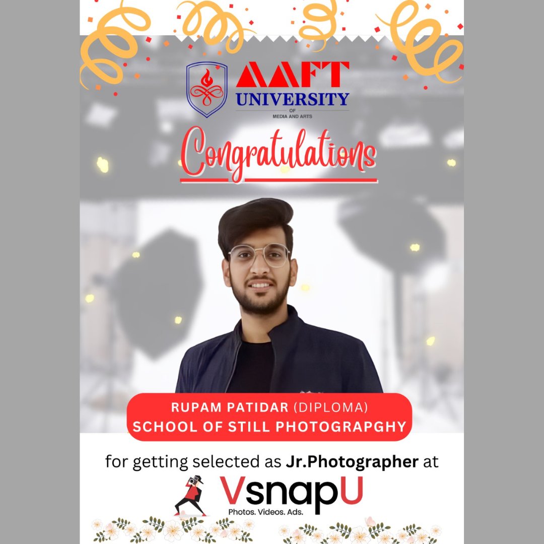 aaftuniversity's tweet photo. School of Still Photography is happy to share that our student Mr. Rupam Patidar has been selected as Jr. Photographer at VSnapU, Goa.

ADMISSION OPEN for BATCH 2023.
For more information call at 9109112078

#photographycourse #stillphotography #photographyschool #admissionopen https://t.co/J4W2EbwP8C