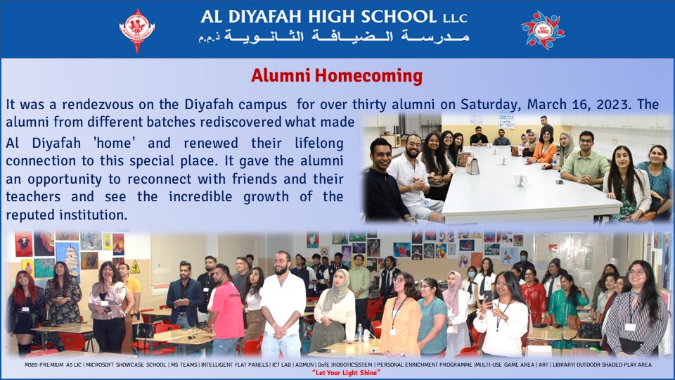 ADHSDubai's tweet photo. Alumni Homecoming
#Diyafahshines #letyourlightshine #KHDAcommunity #ADHSstudents #ADHS #ADHSphotos #KHDA #khdadubai #aldiyafah #adhsparentcommunit #alumni @KHDA @PrincipalADHS https://t.co/bDpuKXgHWL