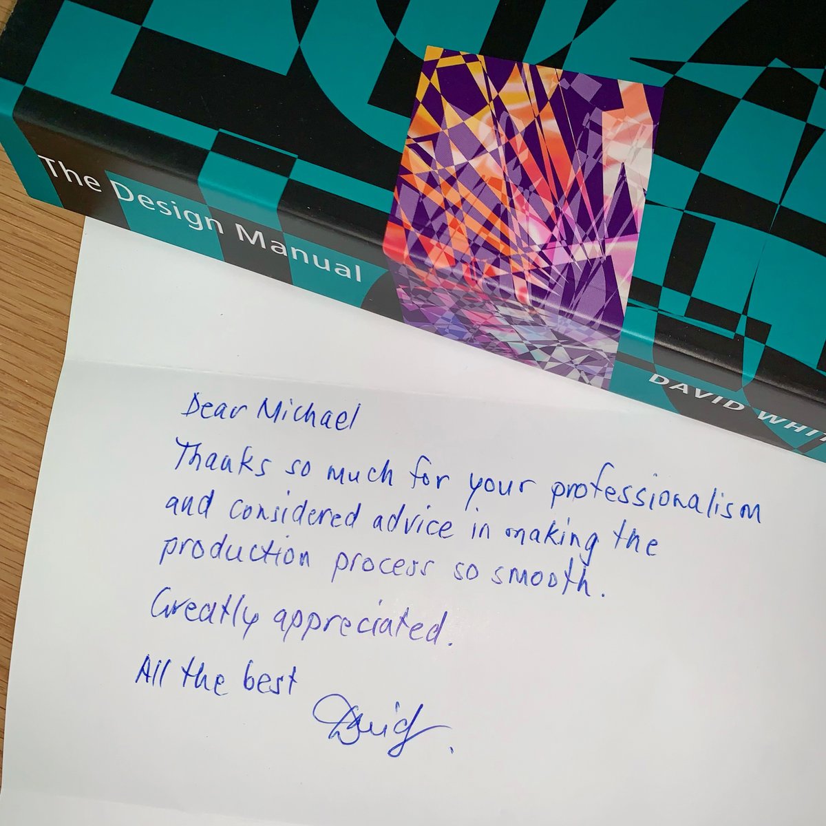 paradigmprint's tweet photo. Congratulations David on latest edition of your epic publication The Design Manual. Your hand written note in the mail was a complete surprise and a joy to read :) #thedesignmanual3 #graphicdesign #bookprinting https://t.co/xW7H41LucP