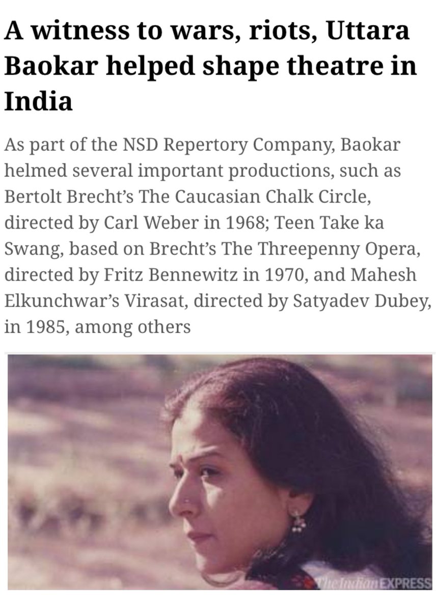 kais_bar's tweet photo. Theatre loses a time-honoured thespian: National Award Winning Actress and a revolutionary theatre artist, Uttara Baokar passed away. #RIP #uttarabaokar https://t.co/CZzh03pm8H