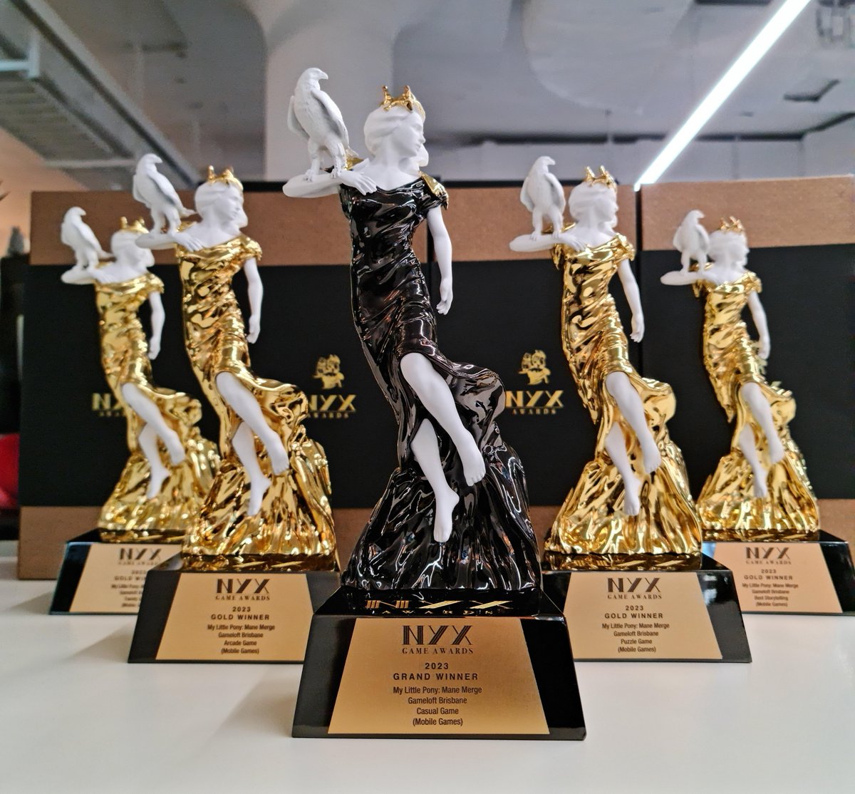 Gameloft_ANZ's tweet photo. 🎉 Exciting news! 🎉 
My Little Pony: Mane Merge has won multiple NYX Game Awards in 2023! 🏆🏆🏆

🥇Grand Winner - Casual
🥇Gold Winner - Best Storytelling
🥇Gold Winner - Puzzle
🥇Gold Winner - Arcade
🥇Gold Winner – Family

Find My Little Pony: Mane Merge on @AppleArcade https://t.co/8zVpDCtea6