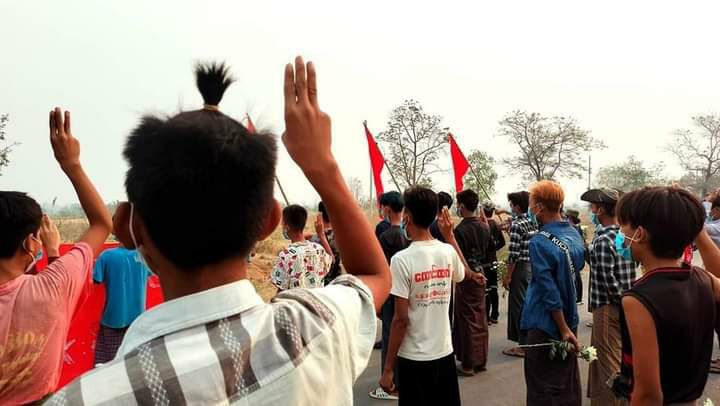 KyawLwin555's tweet photo. In a village of Kani Township, people protested against the terrorist regime, in vigor.   
#RevolutionaryThingyan #2023Apr14Coup #WhatsHappeningInMyanmar https://t.co/FD2q8oFxr8