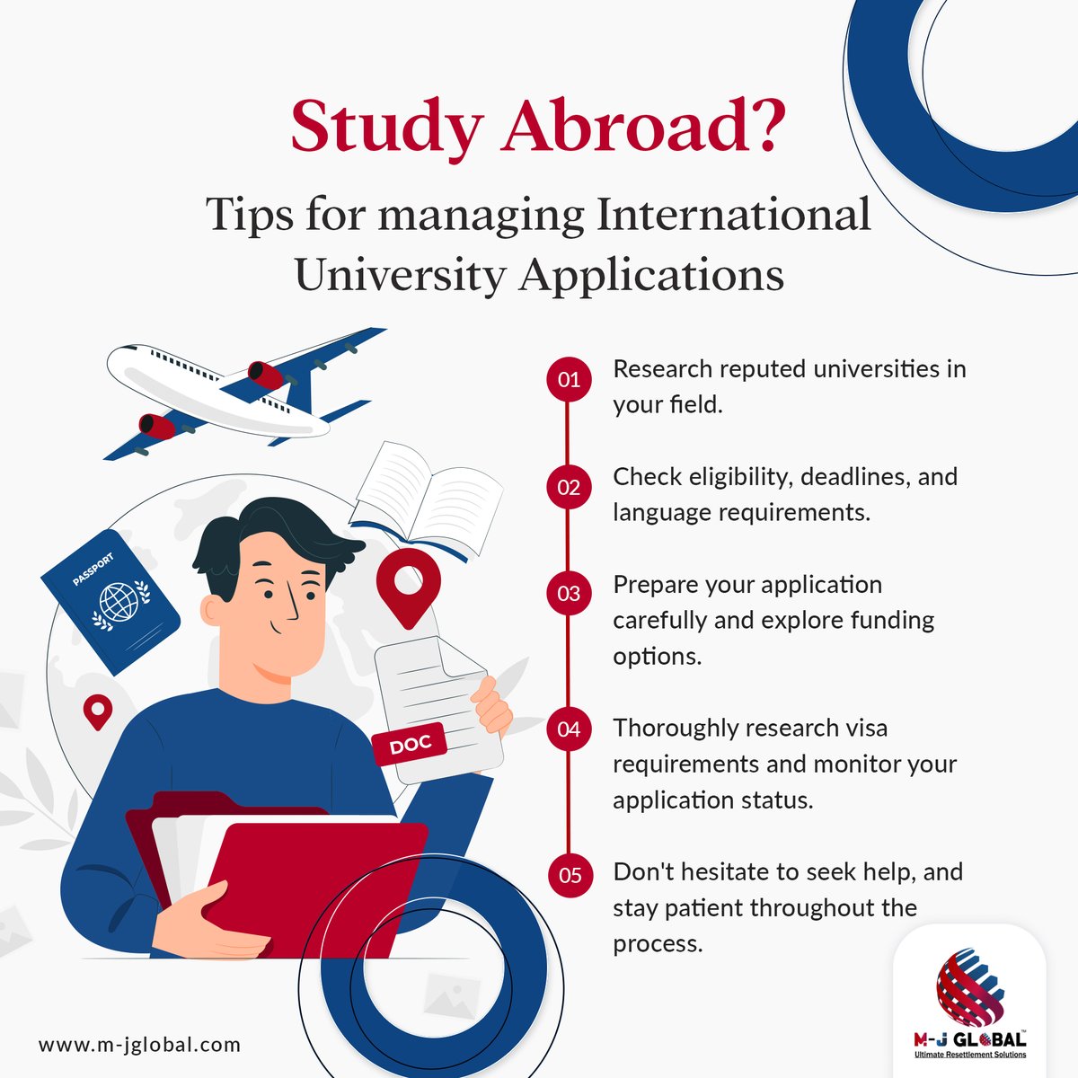 Unlock the World🌍: Ace your university application abroad with our tips on researching universities, eligibility criteria, application preparation, funding options, and visa requirements. 

#studyabroad #educationconsultation
#overseaseducation #admissionabroad