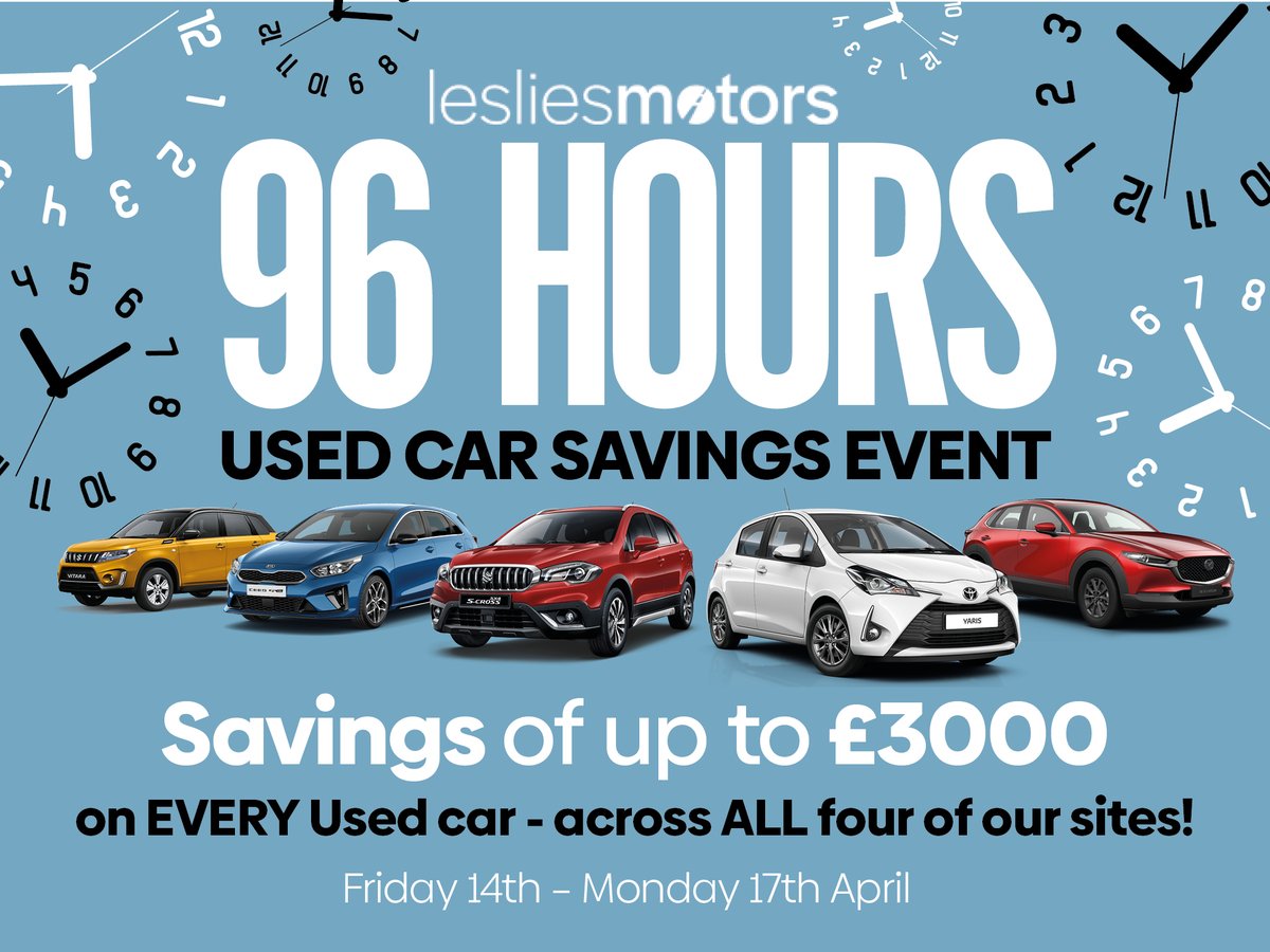🔷 Be quick! 🔷
We've got up to £3,000 off our entire Used Car range across the Leslies group. 96 hours to go!
👉 bit.ly/LesliesUsed