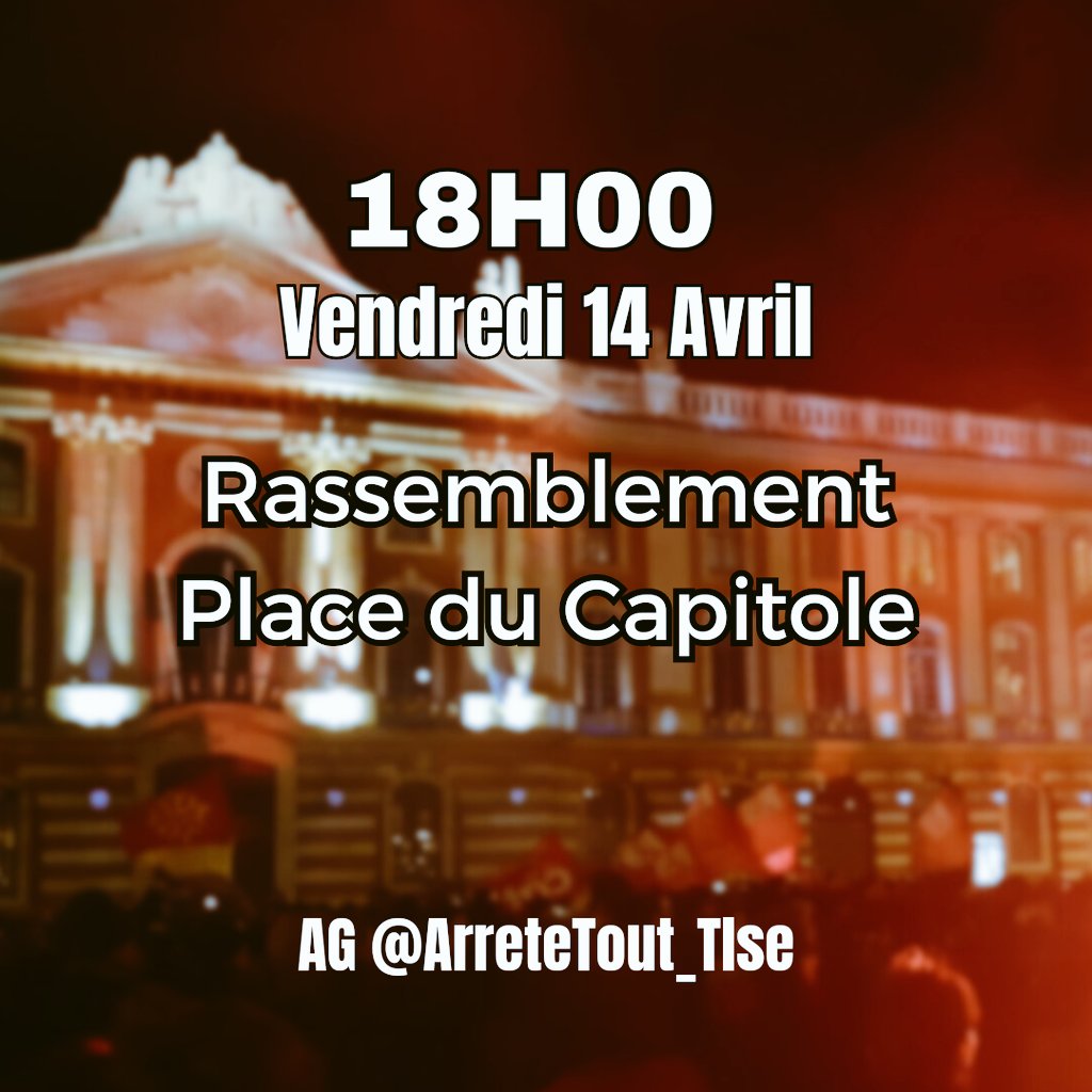 Ce soir, #Rassemblement Place du Capitole pour attendre la décision du
#Conseil_Constitutionnel 
✊️✊️On continue jusqu'au 
#retrait de la #ReformeDesRetraites !