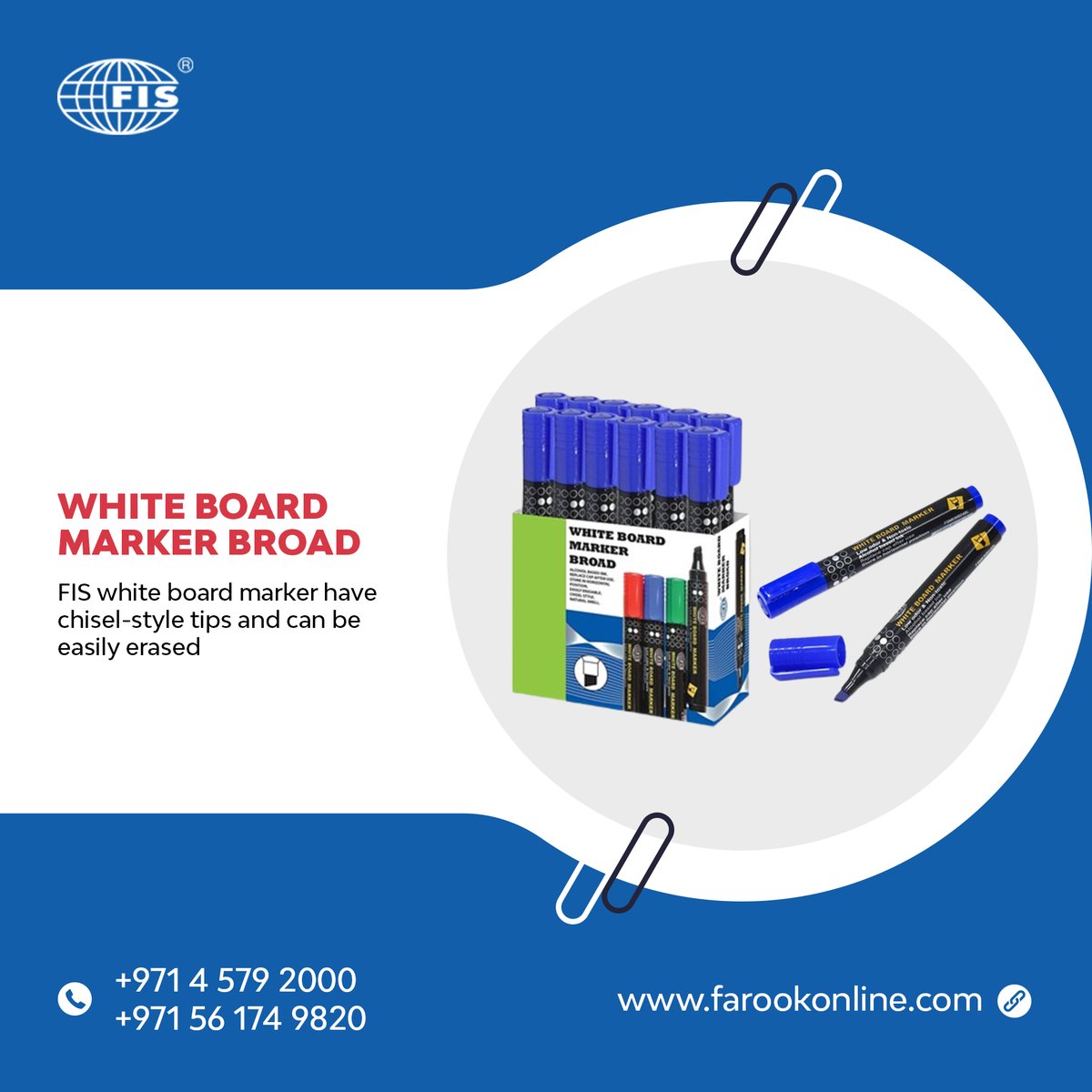 farookonline1's tweet image. #FIS #whiteboardmarker broad   
. 
➡️ #Quickdrying #ink 
➡️ High-quality nib to provide a great #writing experience 
➡️ Cap equipped with a seal to prevent ink from drying out 
. 
To purchase #FISwhiteboardmarkers broad (Blue, 12 pcs - FSMKWB04BL) farookonline.com/product/FSMKWB…
