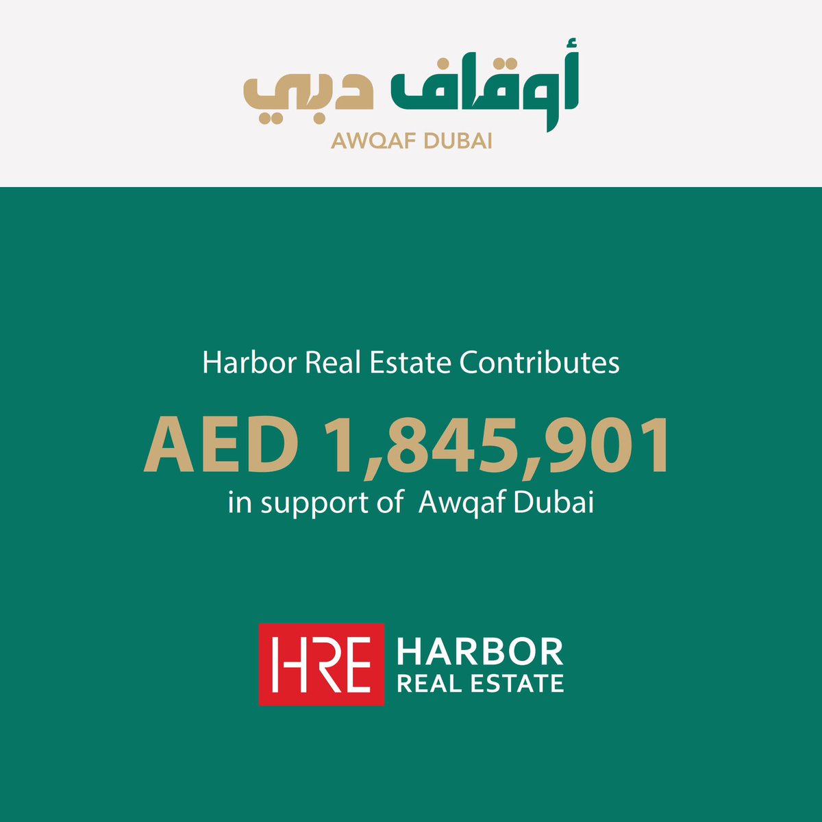 Harbor Real Estate contributes AED 1,845,901 in support of Awqaf Dubai
