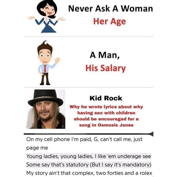 _____1312_____'s tweet photo. @KidRock Pedophile https://t.co/SnKSU4RWTI