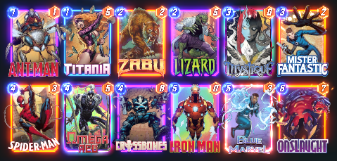 OrionhartLive's tweet photo. Back to experimenting with Omega Red. Haven't found the ideal combination of cards. Things I'm still considering:

- Prof X
- Wave
- Wasp
- Invisible Woman
- Moon Girl (lower curve options)
- Zero/Attuma/Armor package

Let me know if you try this out and what changes you make! https://t.co/Mz6w9iZb8T