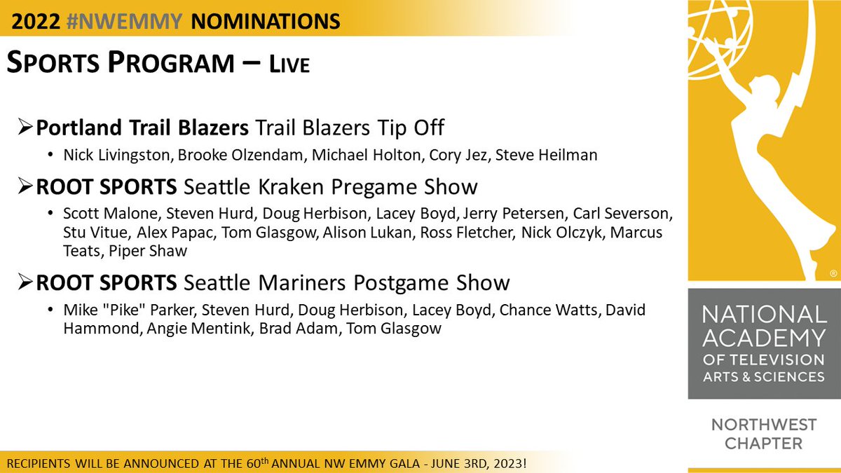 natasnw's tweet photo. The 2022 #NWEmmy Nominations for Category 42, Sports Program - Post-Produced or Edited and The 2022 #NWEmmy Nominations for Category 41, Sports Program - Live: https://t.co/jf4cqDOaQN