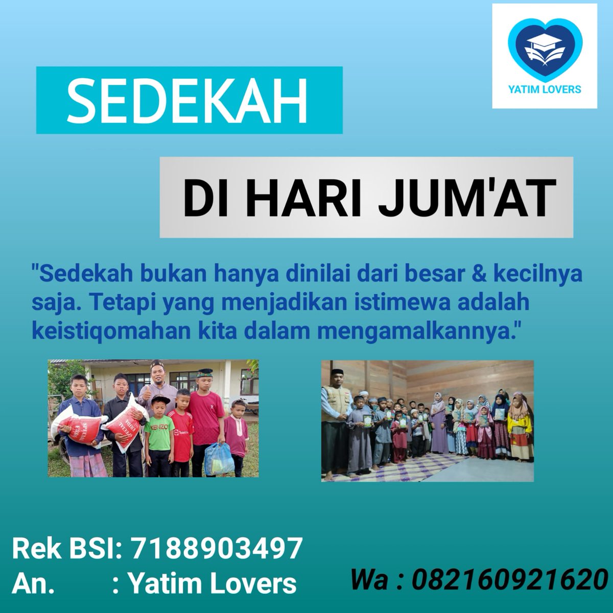 123Kaban's tweet photo. JUM'AT BERKAH DI BULAN SUCI RAMADHAN ❤️

Semoga di bulan Ramadhan ini dan di hari Jum'at berkah ini semoga Allah kirimkan orang2 baik yang memberikan zakat, infaq &amp; sedekah terbaiknya untuk adek2 santri yatim dan dhu'afa.

Amiin yaarabbal Alamin https://t.co/P7ZqWgwLtY