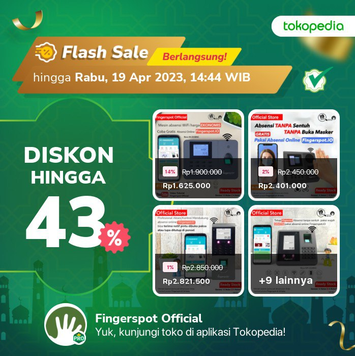 Hey... 𝐅𝐄𝐒𝐓𝐈𝐕𝐀𝐋 𝐏𝐑𝐎𝐌𝐎 untuk kalian semua datang lagi, banting  harga, ramah di kantong, 𝐃𝐈𝐒𝐊𝐎𝐍 𝐡𝐢𝐧𝐠𝐠𝐚  𝟒𝟑% lho 🤩

#Fingerspot #Fingerprint #KunciDigital #MesinAbsensi #spesialpromo #promofingerspot
#AbsensiPonsel #Absensikaryawan