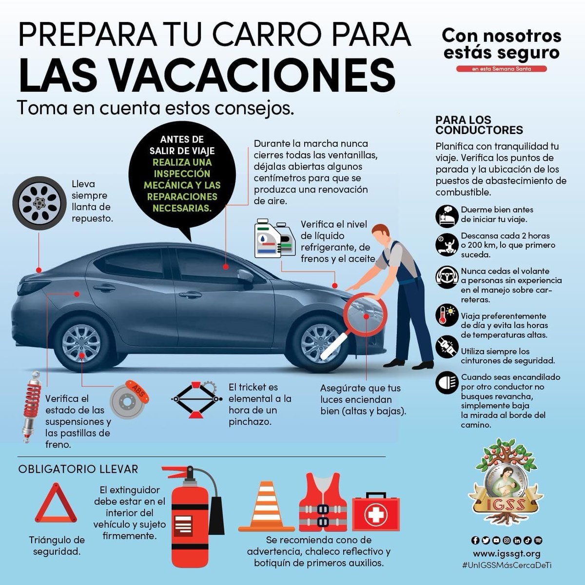 IGSS_gt's tweet photo. Para vivir al máximo este #Verano2023, el #IGSS te recomienda preparar tu carro. Toma en cuenta los siguientes consejos.🌞🚘🚍✅
Para más información, visita ►https://t.co/nK8Cq5ZX9c
#UnIGSSmásCercaDeTi
#PrevenciónIGSS #ssi23 https://t.co/7UOPdtOSeC