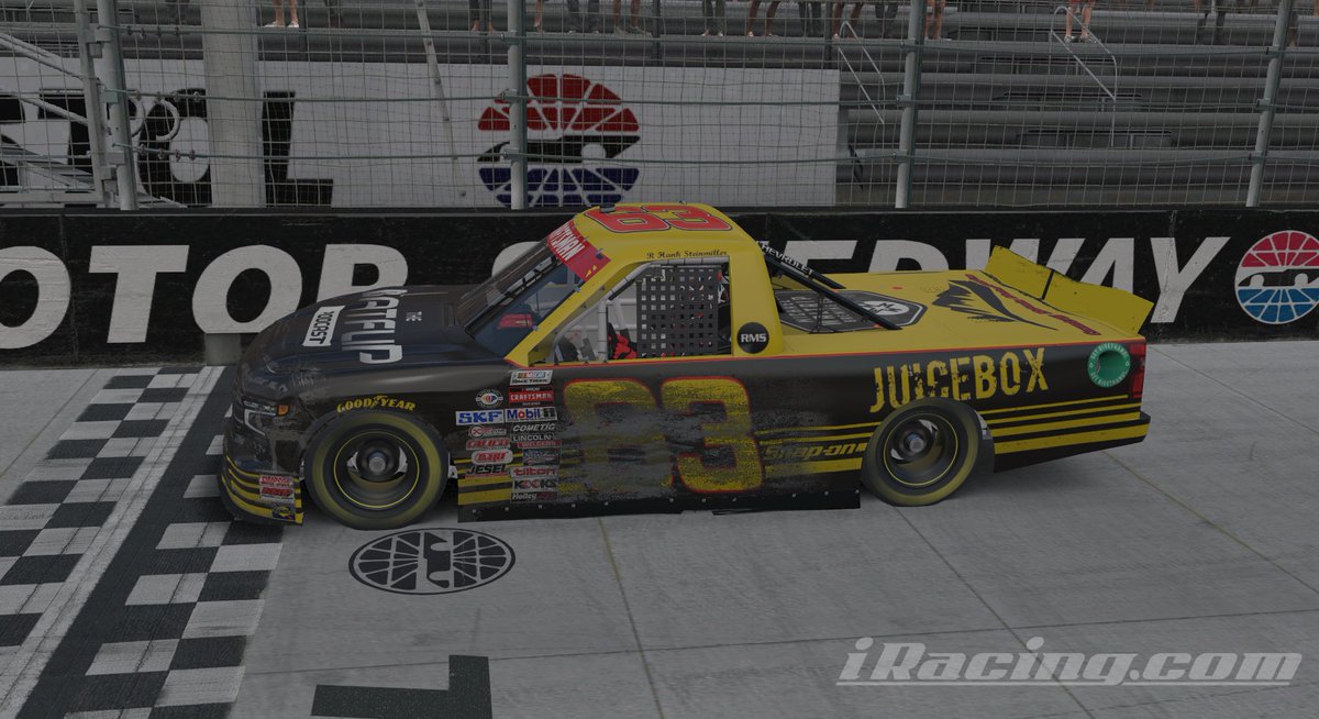 CRMSimRacing's tweet photo. Driver error cost us a better finish.  Never quit fighting and scrapped out a P4 tonight in @iRacing Road to Pro.  The miracle season continues. S/O to my buddies @thejuiceboxpod @BatFlipPodcast and Rudy up on the box @DLeindrive 30 points out of the cut with 3 races to go. https://t.co/mycO2CAyQE
