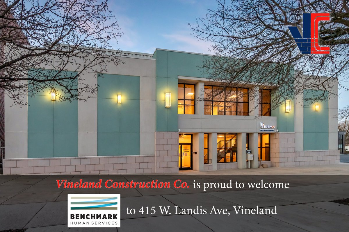 VCCRealEstate's tweet photo. Vineland Construction Co. is proud to welcome Benchmark Human Services to our office building at 415 W. Landis Ave. in Vineland, NJ.  https://t.co/NYoZ57yRgU https://t.co/Eu1eHQxuVW