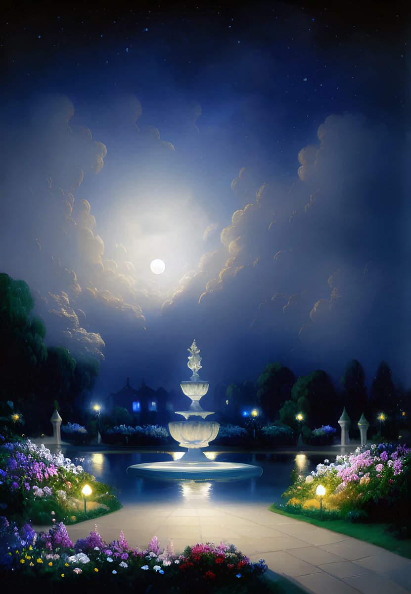 FlowerHarbor's tweet photo. #GardenOfDreams #AiPainting #Landscapes 
"The #Moonlight #Fountain #Garden"
Good night! 🌙💤 https://t.co/ilciBR83rc